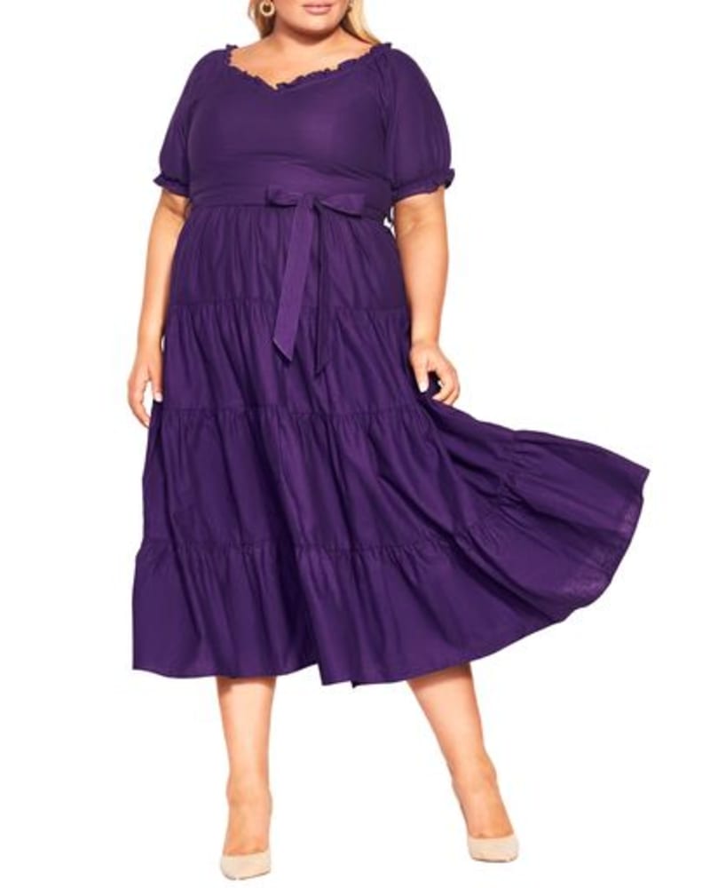 Front of a model wearing a size XXS MAXI PUFF SLV in Petunia by City Chic. | dia_product_style_image_id:273103